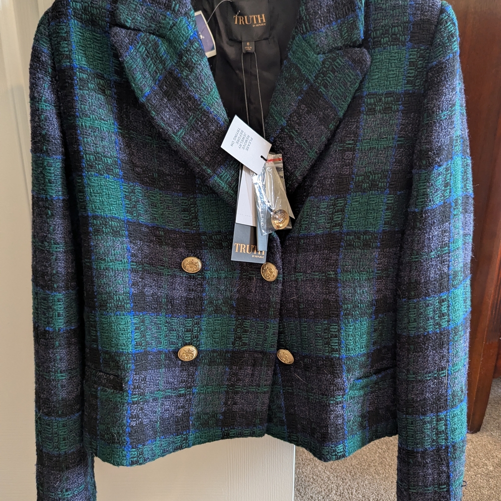 Truth Women's Elegant Black Watch Plaid Blazer NWT